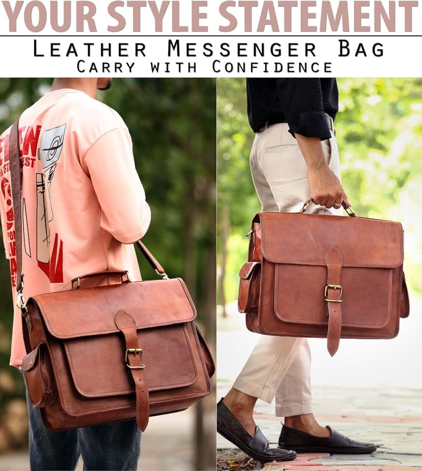 ANUENT Genuine Brown Leather Laptop Messenger Bag for Men and Women | Rugged Leather Satchel | Professional Business Briefcase | Crossbody Computer Bag