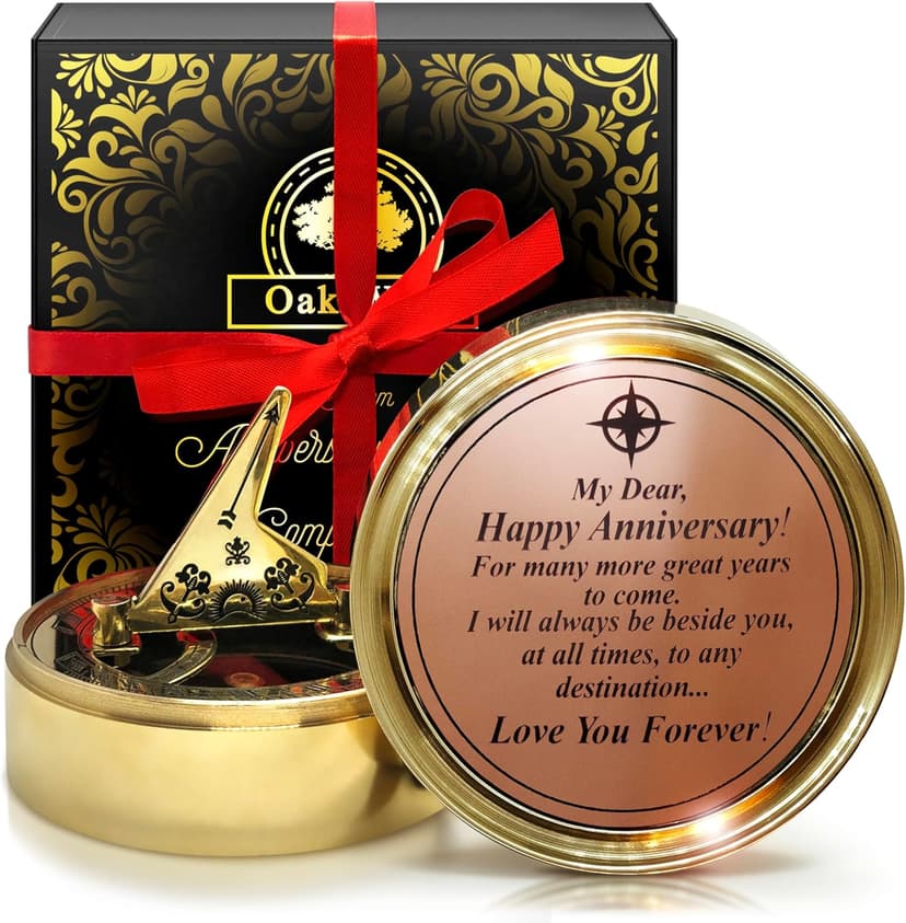 OakiWay Anniversary Sundial Compass Gift for Him or Her - Unique Gift Ideas for Husband or Wife, Men Wedding Anniversary 50th 40th 25th 20th Year Celebration, Gift Card Included