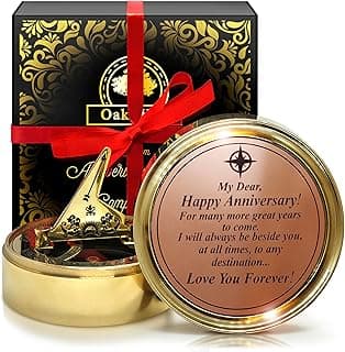 OakiWay Anniversary Sundial Compass Gift for Him or Her - Unique Gift Ideas for Husband or Wife, Men Wedding Anniversary 50th 40th 25th 20th Year Celebration, Gift Card Included