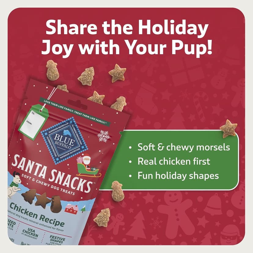 Limited-Time Holiday Treat, Soft-Moist Training Bits, Seasonal Shapes, No Chicken By-Product, Corn, Wheat, or Soy Blue Buffalo Santa Snacks Chicken Dog Treats, 4.5 oz B08C7H7LW7