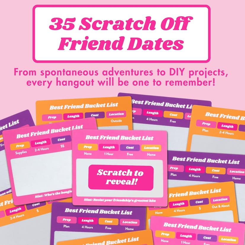 Best Friend Bucket List Scratch Off Cards – 35 Fun Adventure Date Ideas for Friends – Unique Gift for Women, Besties, or BFFs – Fun Friendship Gift for Birthdays or Holidays
