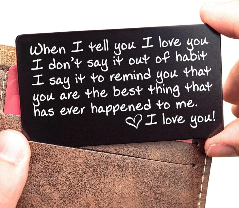 I Love You Card for Wallet – Surprise Gift for Him or Her - Voted Best Love Gift for Men or Women - Engraved, Durable, and Stays in Their Wallet Forever - Black Envelope Included