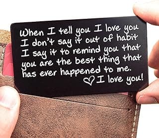 I Love You Card for Wallet – Surprise Gift for Him or Her - Voted Best Love Gift for Men or Women - Engraved, Durable, and Stays in Their Wallet Forever - Black Envelope Included