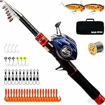 Telescopic Fishing Rod and Reel Combos, Carbon Fiber Fishing Rod with Stainless Steel Baitcasting Reel Portable Fishing Pole Reel Combo for Travel Saltwater Freshwater