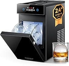 ecozy 2.4" Clear Ice Ball Maker Countertop with CrystalFlux Technology, Minimal Footprint Sphere Ice Maker with 8H Timer, 1 pcs in 40 Mins, 32 pcs/Day, Self-Cleaning for Home Bar Whiskey & Bourbon