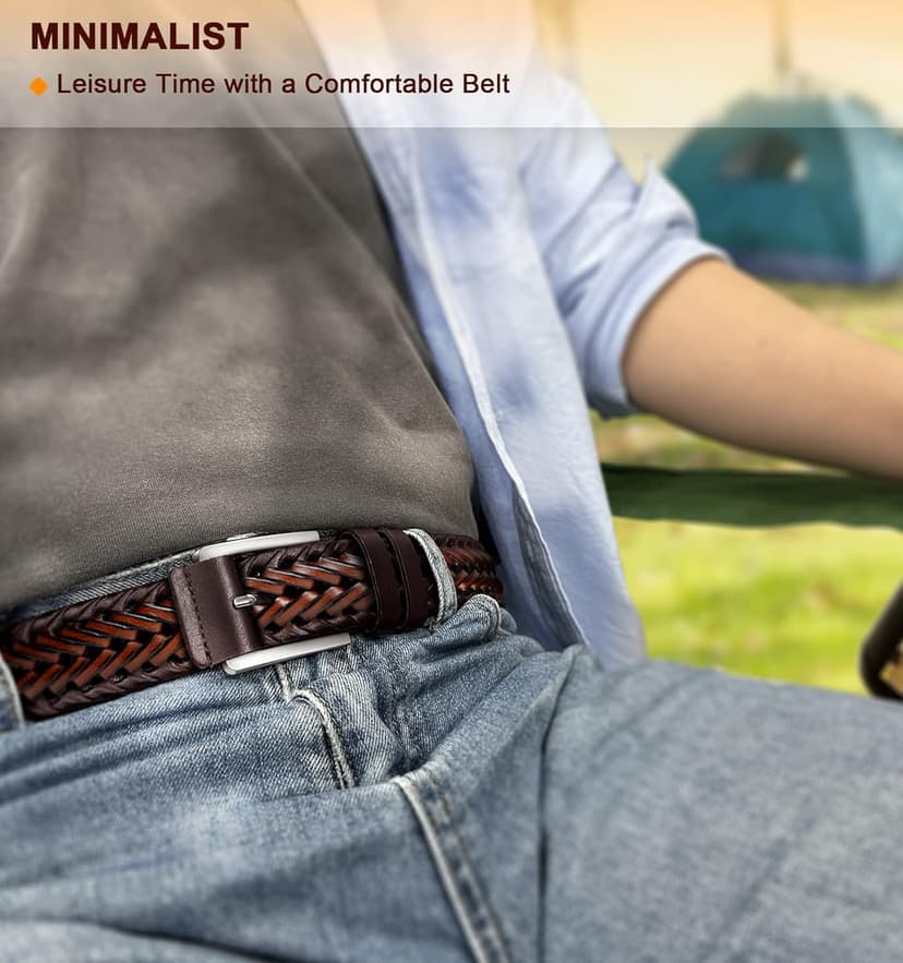 BULLIANT Mens Belts,Leather Woven Braided Belts for Gift Men Casual Jeans Golf