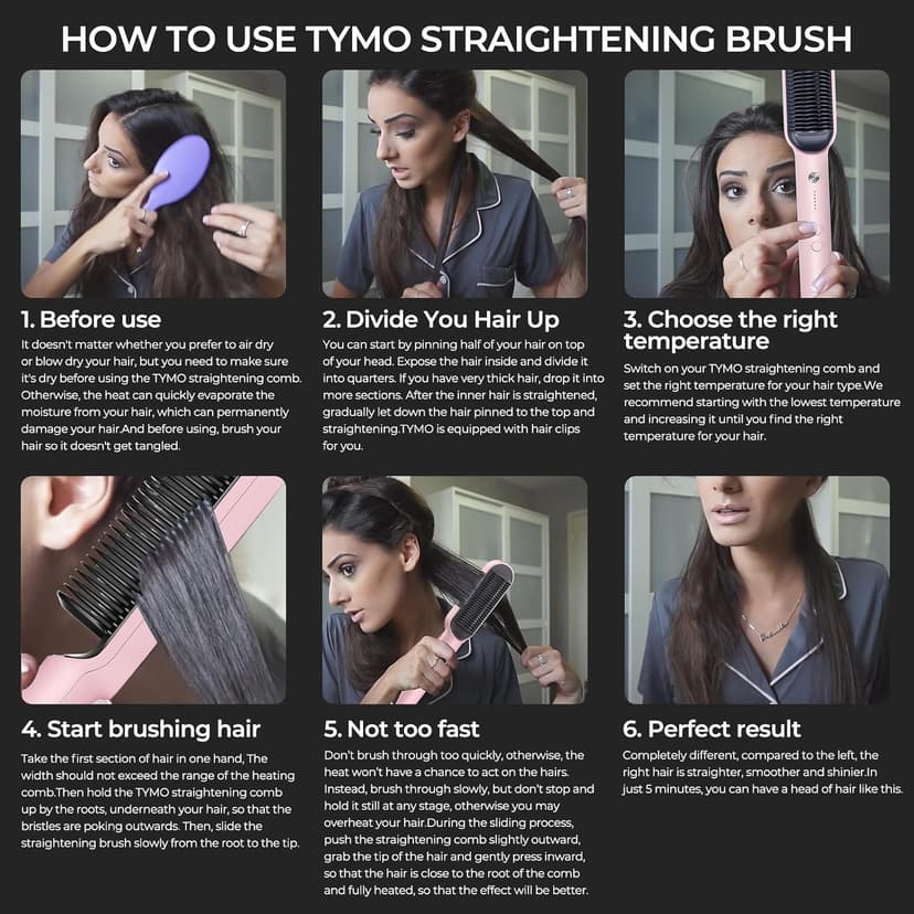 20s Fast Heat, 5 Temp Settings & Anti-Scald, Perfect for Professional Salon at Home, Sakura Pink TYMO Ring Hair Straightener Brush, 2-in-1 Straightening Brush & Hot Comb B07RLTPSLB