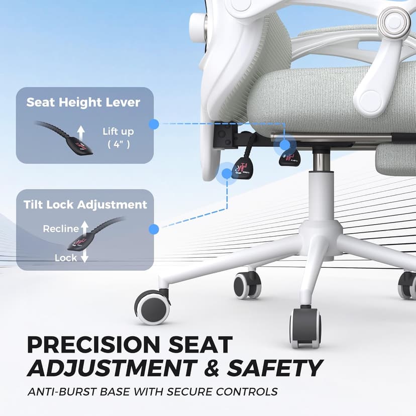 Ergonomic Office Chair with Footrest - Adjustable Lumbar Support & Headrest, 90-160° Reclining Mesh Back Computer Chair - Home Office/Gaming, 350lbs Capacity