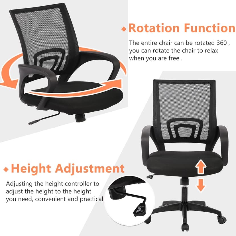 PayLessHere Home Office Chair Desk Computer Chair Adjustable Ergonomic Lumbar Support Armrest Executive with High Density Mesh 360 Degree Swivel Chair for Men Women Adults, Black