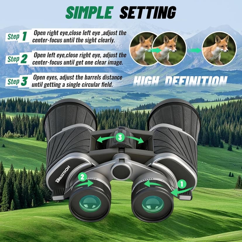 10x50 Binoculars with Dual Independent Eyepiece Adjustment, with BAK4 Prism FMC Lens Low Light Vision & Large View - Professional Binocular for Bird Watching Hunting Stargazing Sports Travel