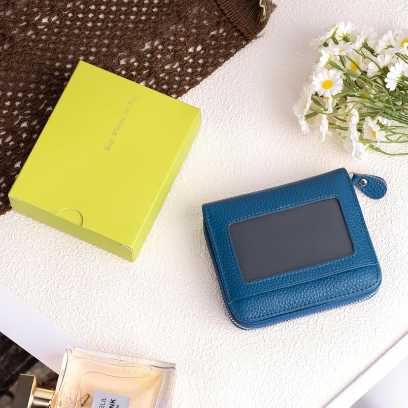 XINNSTAR Small Wallet for Women, Genuine Leather RFID Blocking Credit Card Holder Slim Compact Coin Purse Women's Wallets with ID Window 8 Card Slots