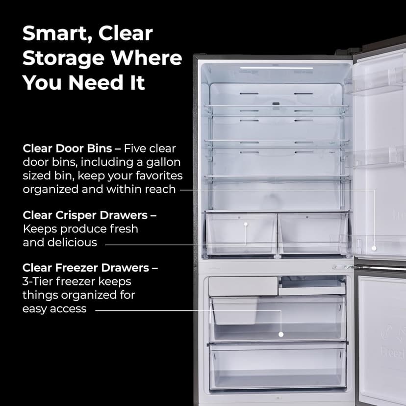 Kenmore 31" Bottom Freezer Refrigerator, Counter Depth - Ice Maker, Adjustable Shelving, Crisper Drawers, ENERGY STAR Certified, 17.8 cu. ft. Capacity, Fingerprint Resistant Stainless Steel