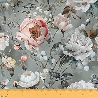 Peony Flowers Upholstery Fabric for Chairs Sofa,Garden Petals Floral Flannel Fabric by The Yard,Pastel Aesthetic Blossom for Quilting Sewing,Pastoral Plant Botanical DIY Art,Pink White,1 Yard