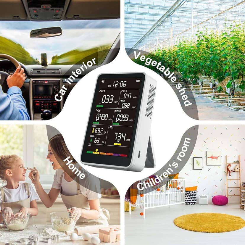 Professional Indoor Air Quality Monitor with AQI Alerts, Portable Real-Time Detector for Home, Car, Plants & Pet (Milk White)