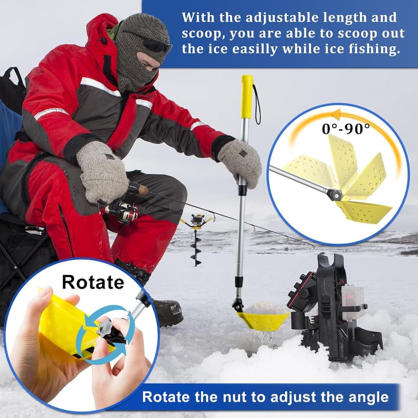 Huntury Retractable Ice Fishing Scoop Skimmer, Ice Scooper, Long Length, and Larger Spoon, No More Bending Over to Scoop Out Ice While Ice Fishing
