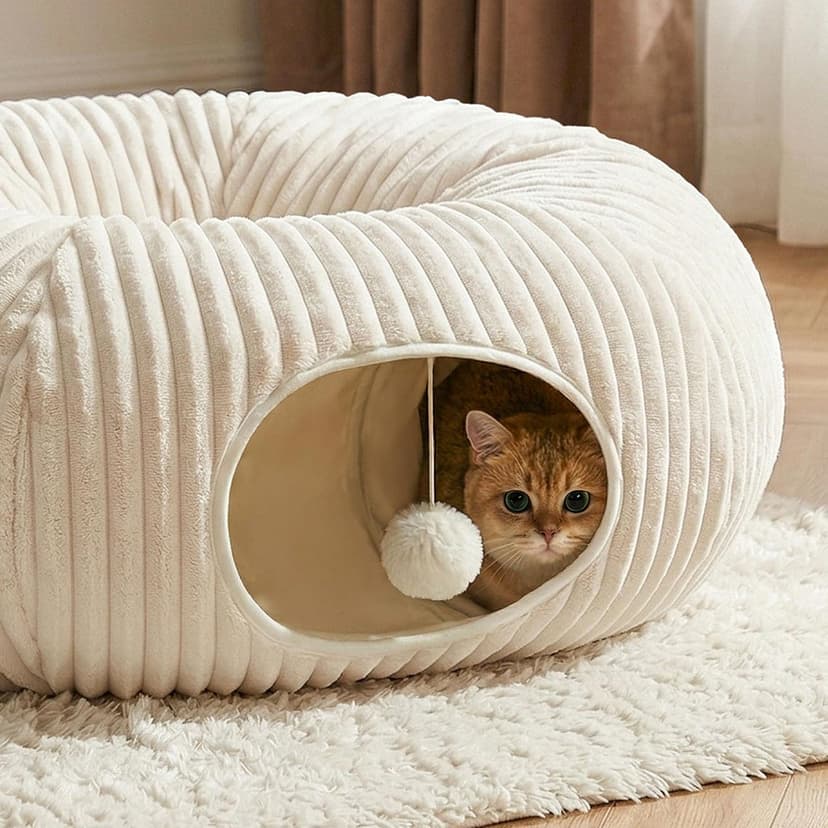 Cat Tube with Kitten Toys for Indoor Kittens, Collapsible Play Tunnel, Cat Gifts Cat Tunnel Bed with 40 Pcs Interactive Cat Toys, White B0FB9CN22D