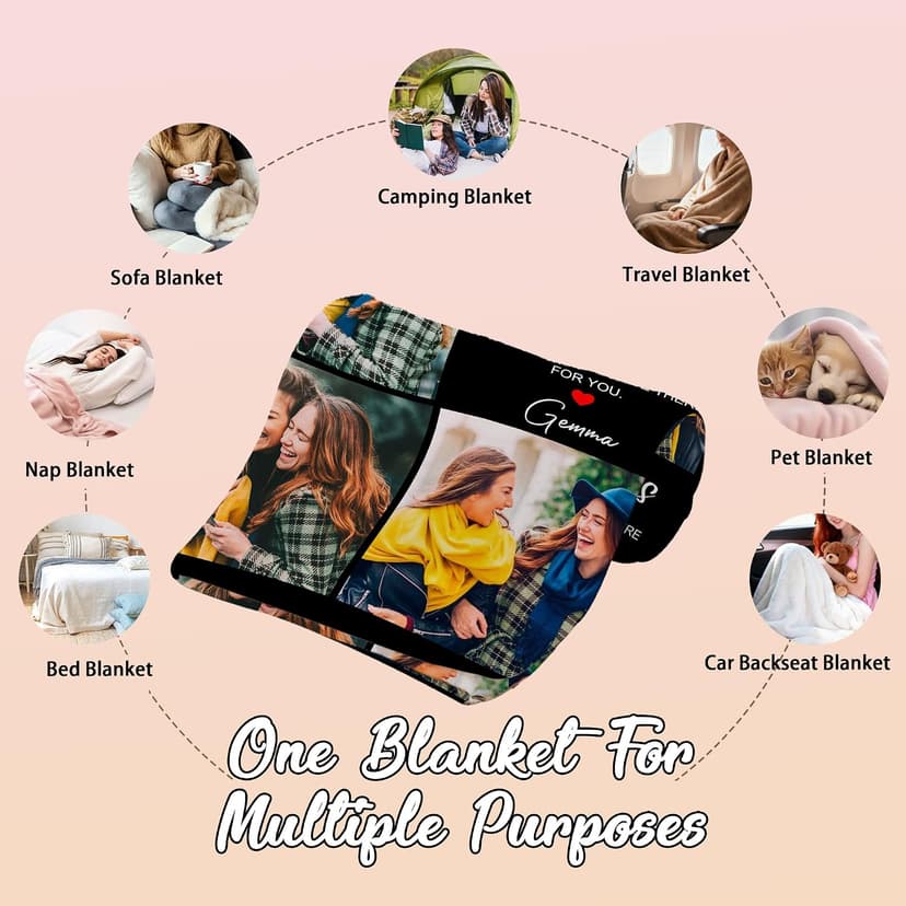 Personalized Picture Blanket And Throw, Best Friend Christmas Birthday Gifts For Women, Long Distance Friendship Bestie Gifts Best Friend Custom Blanket With Picture Name, Customized Photo Blanket B0FV82VXVF