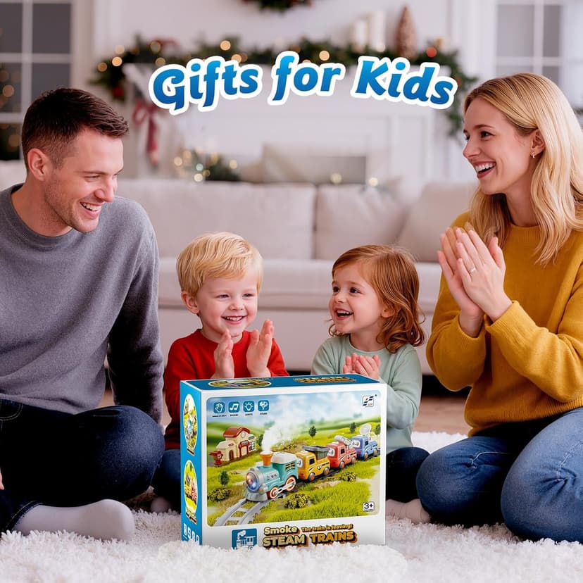 Hot Bee Train Set for Toddlers with Steam - Light Up & Sound Choo Choo Train, Electric Train Set for Toddlers 2-4, Magnetic Connection Train Toys, Birthday Gifts for Boys Girls 3 4 5 6