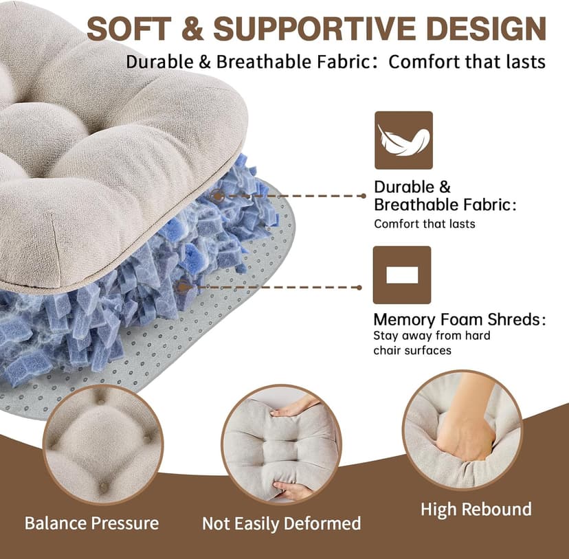 BETU Chair Cushions for Dining Chairs Set of 4,3.5" Thick Kitchen Table Chair Pads with Ties,Non Slip Backing and Covers, Seat Cushion for Dining Room,Bar,Patio Chairs,15.5"X15.5"X3.5",Beige
