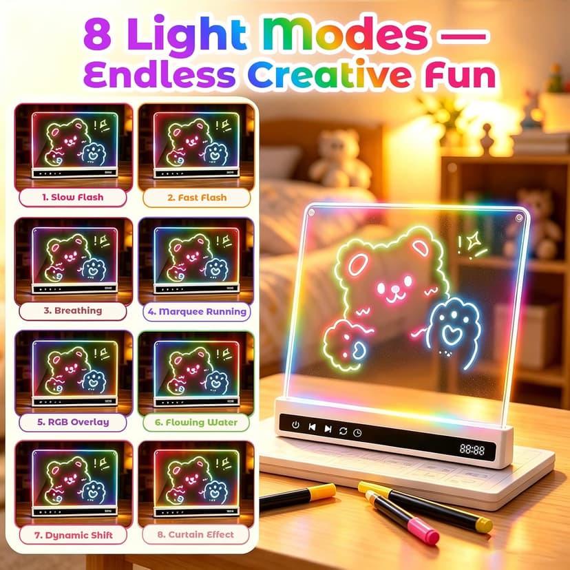 USB-C Rechargeable, 3mm Acrylic Surface, 7 Markers, Tracing Book, Clean Kit, Washable Eraser KVXAJWOT 16" LED Drawing Board, 16 Light Modes, 8 Colors, Built-in Stand B0H9L6KVJH