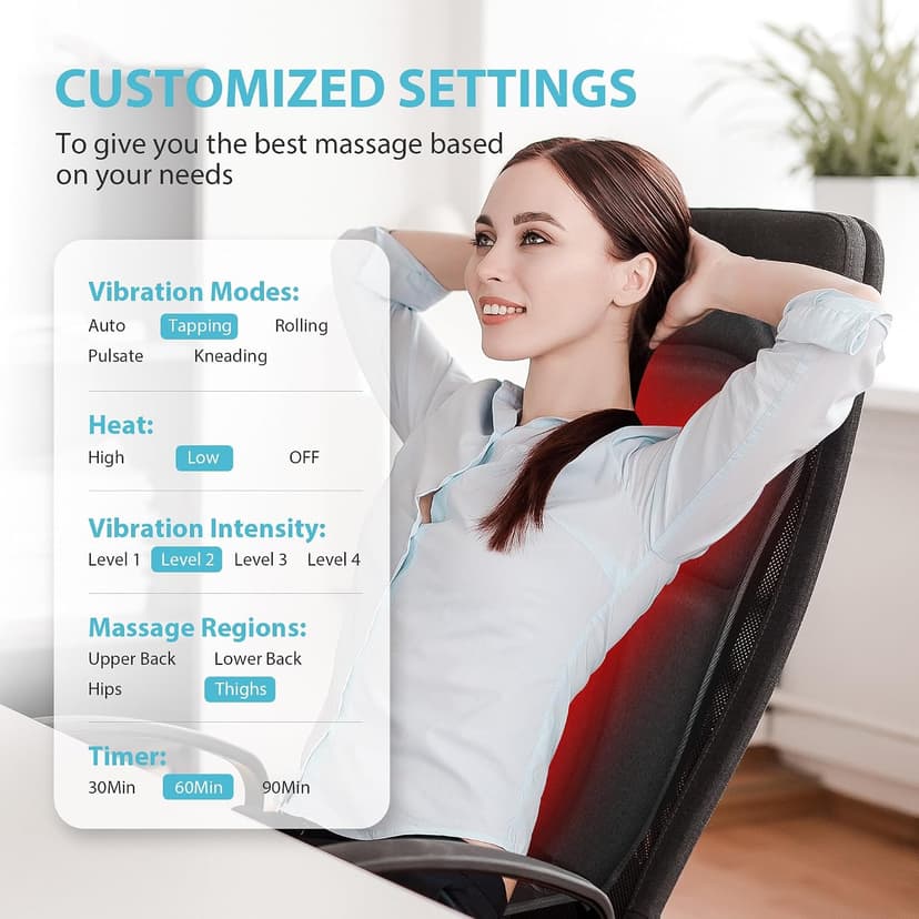 5 Modes, 4 Intensities, 2 Heat Levels, Vibration Chair Pad for Desk Workers Home Office Chairs Recliner Relaxation Gifts CuPiLo Back Massager with Heat, Vibration Massage Seat Cushion for Chair B0C5Q7P3Z8