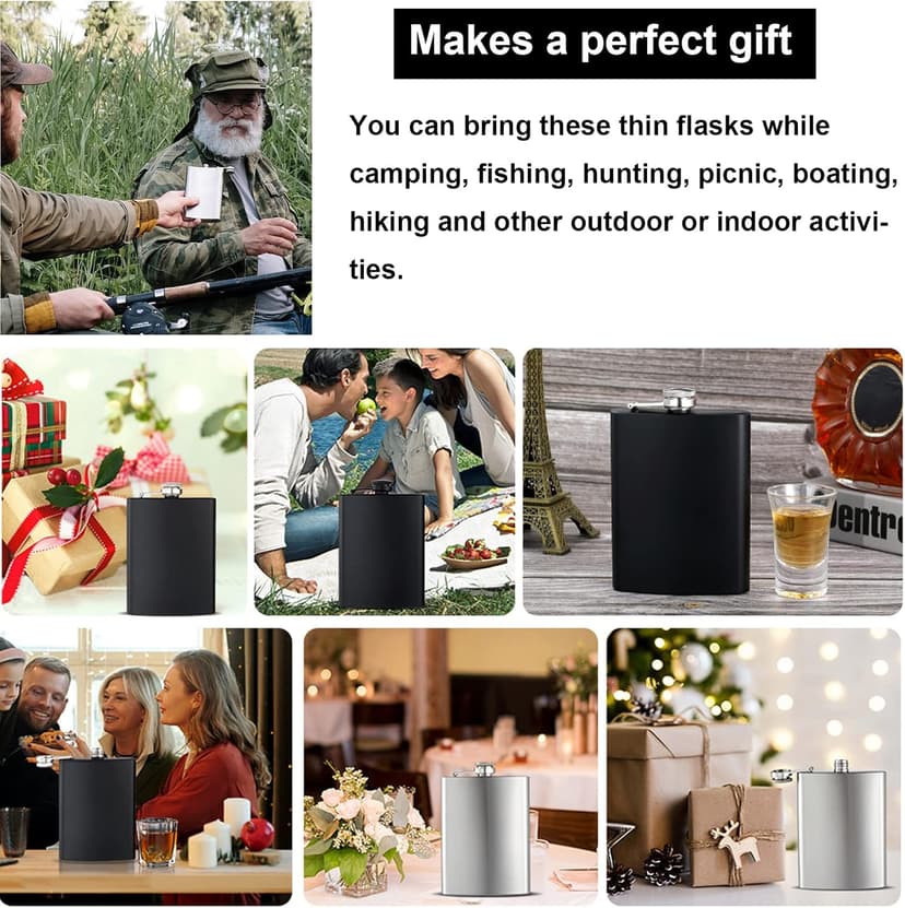 BALABALA Hip Flasks for Liquor for Men Women 12 pcs 8Oz Matte Black Stainless Steel Flask with 12 pcs Funnels for Wedding Party Groomsman Bridesmaid Birthdays Gift