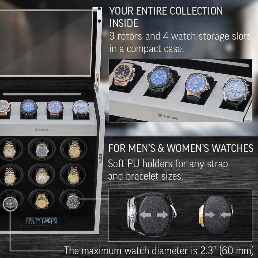 TIMECUBE 9 Watch Winder with 4 Storage Slots and Interior Light