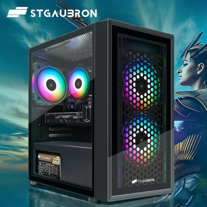 STGAubron Gaming PC Computer Desktop, Radeon RX 560 4G GDDR5, Intel Core i5 up to 3.6G, 16G RAM, 512G SSD, WiFi 6, BT 5.0, RGB Fan x 3, Windows 11 Home