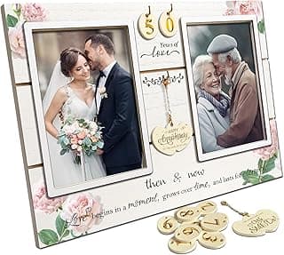 (1-99th) Wedding Anniversary Picture Frame, Anniversary Wedding Gift for Couple, Newlyweds. Engagement Gift for Her or Him. Then & Now Double Picture Frame (4”x6”)