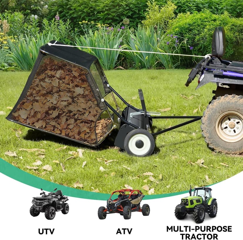 KARHDIR 52 in Tow Behind Lawn Sweeper, 26 cu.ft. Large Yard Sweeper, Adjustable Sweeping Height, Heavy Duty Leaf & Grass Collector with Dumping Rope, Pull Behind Sweepers for Debris Grass Clippings