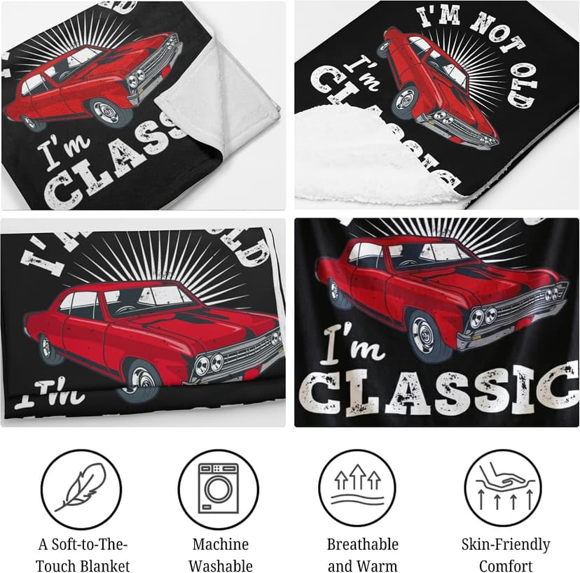 Old Man Gifts Im Not Old Im Classic Blanket for Men - Fathers Day Blanket Best Gifts for Elderly Grandpa Birthday - Dad Retirement Blankets Classic Car Gift for Men Over The Hill Throw Blanket 50"x60" B0GK78LNNZ