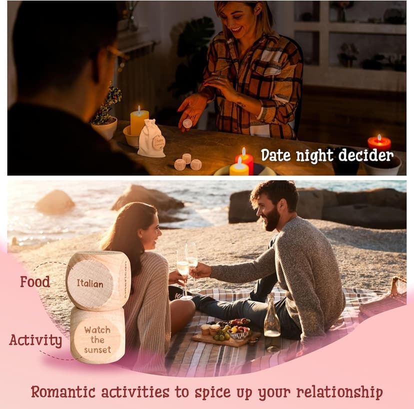 5 Year Anniversary Wood Gift for Him Her - 5th Anniversary Wedding Gifts for Wife Husband, Five Years of Marriage Date Ideas, Wooden Game Date Night Dice for Couples
