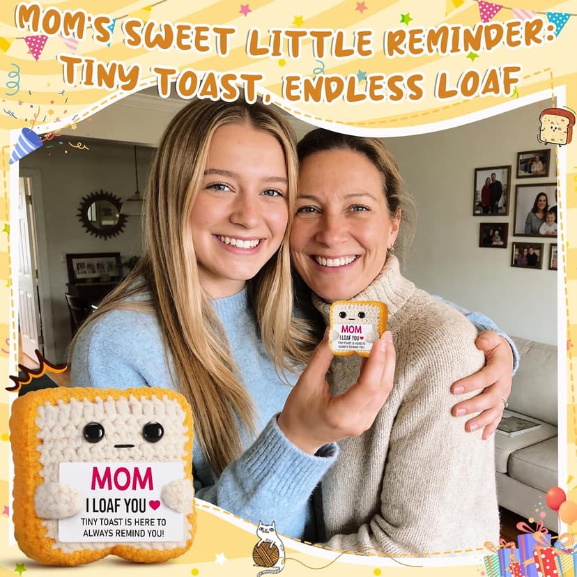 Mothers Day Pun Gift for Mom from Daughter Son- Handmade Cute Loaf Crochet Toast - I Love You Funny Presents for Moms Bonus Mamas Mother-in-Law Birthday, Valentine's Christmas Stocking Stuffers B0F2STWR98