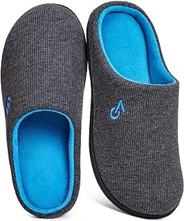 VeraCosy Men's Two-Tone Memory Foam House Slippers Indoor Outdoor Durable Rubber Sole