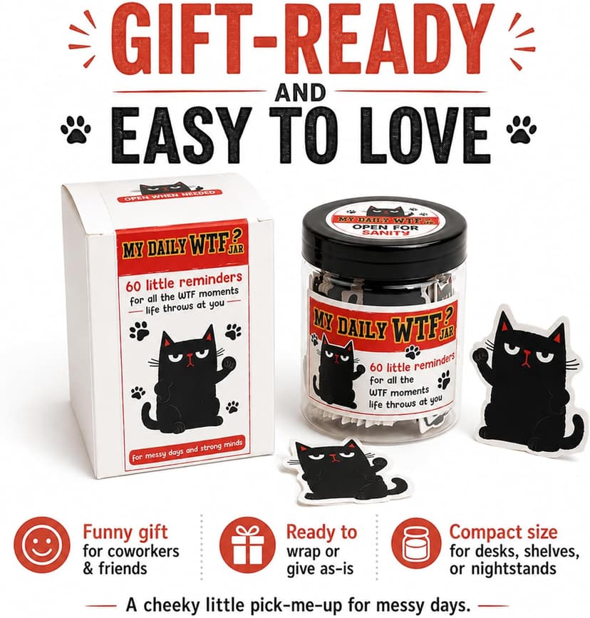 My Daily Jar with 60 Cards, Funny Affirmation Cards for Women Men, Funny Gifts for Women, Gag Gifts for Friends, Coworkers, Gift for Black Cat Lovers B0GVY2G1SX