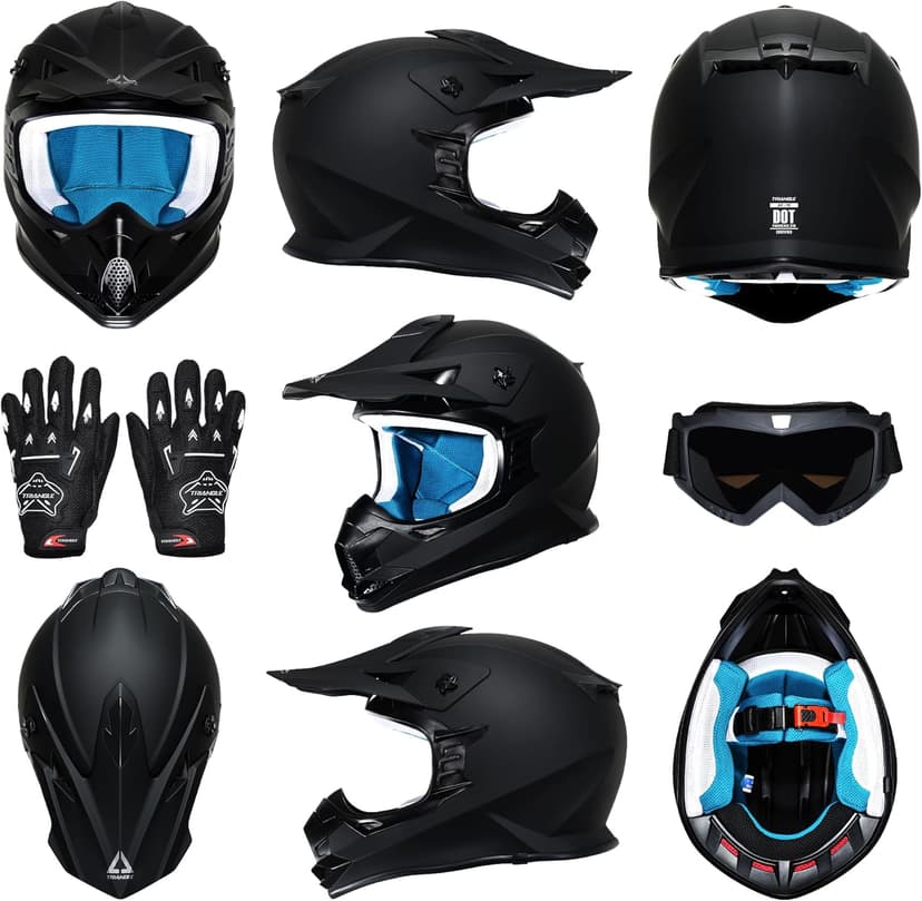 TRIANGLE Adult Dirt Bike Helmet Full Face Motorcycle Helmets with Adjustable Goggles & Gloves - DOT/FMVSS-218 Certified Motocross Helmet for Off-Road ATV BMX UTV
