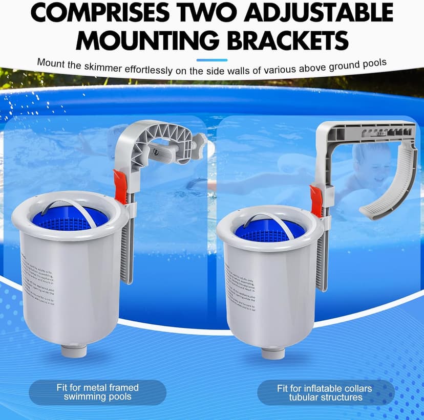 DeeprClean Above Ground Pool Surface Skimmer, Automatic Pool Skimmer for Top of Water, Wall Mount Surface Skimmer with Removable Skimmer Basket, Floating Pool Filter Pool Cleaning Maintenance Kit