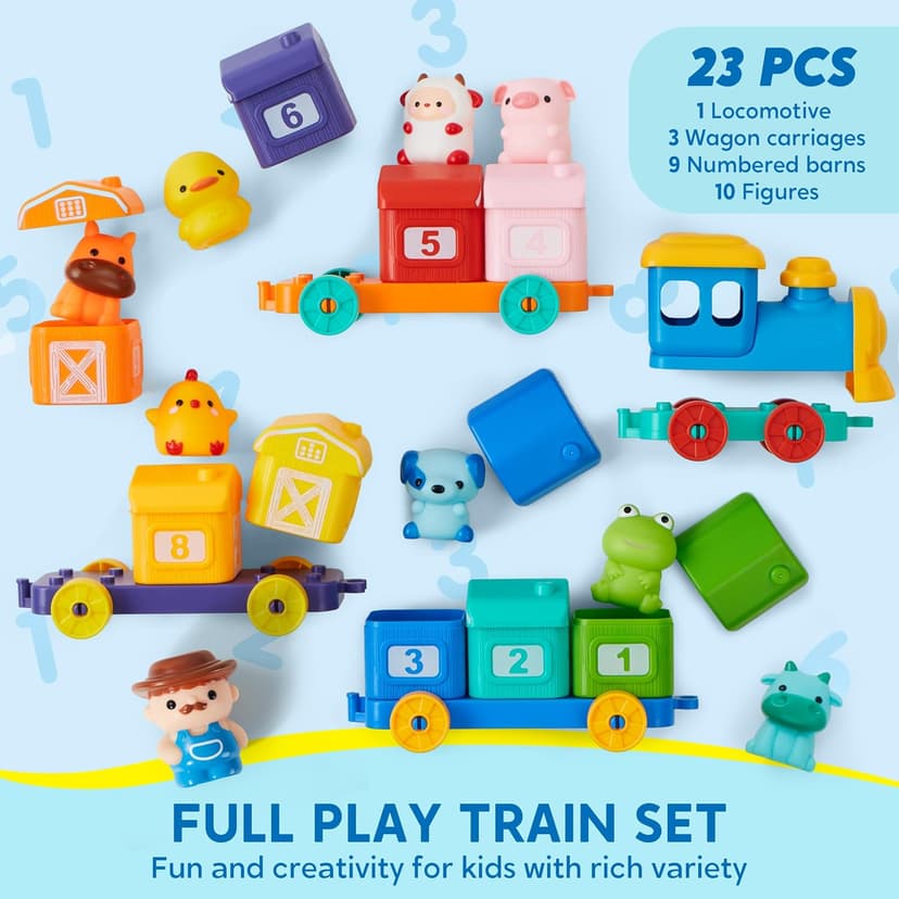 Play-Act Learning Toys for 1 2 3 Years Old, Counting, Matching & Sorting Montessori Learning Farm Train Including 9 Farm Animals, Birthday Gift for Baby Boys Girls B0CYT85XT6