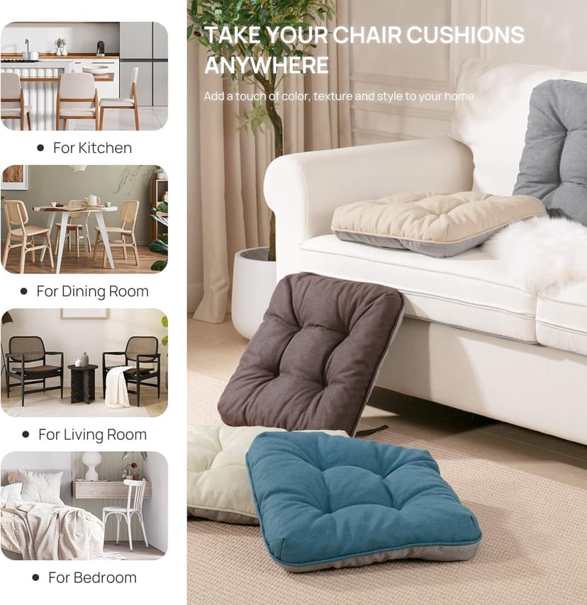 Love's cabin Memory Foam Chair Cushions Set of 4, 15.5"x15.5"x3.5" Indoor & Outdoor Seat Pads for Dining, Kitchen, Office, Patio Chairs - Grey