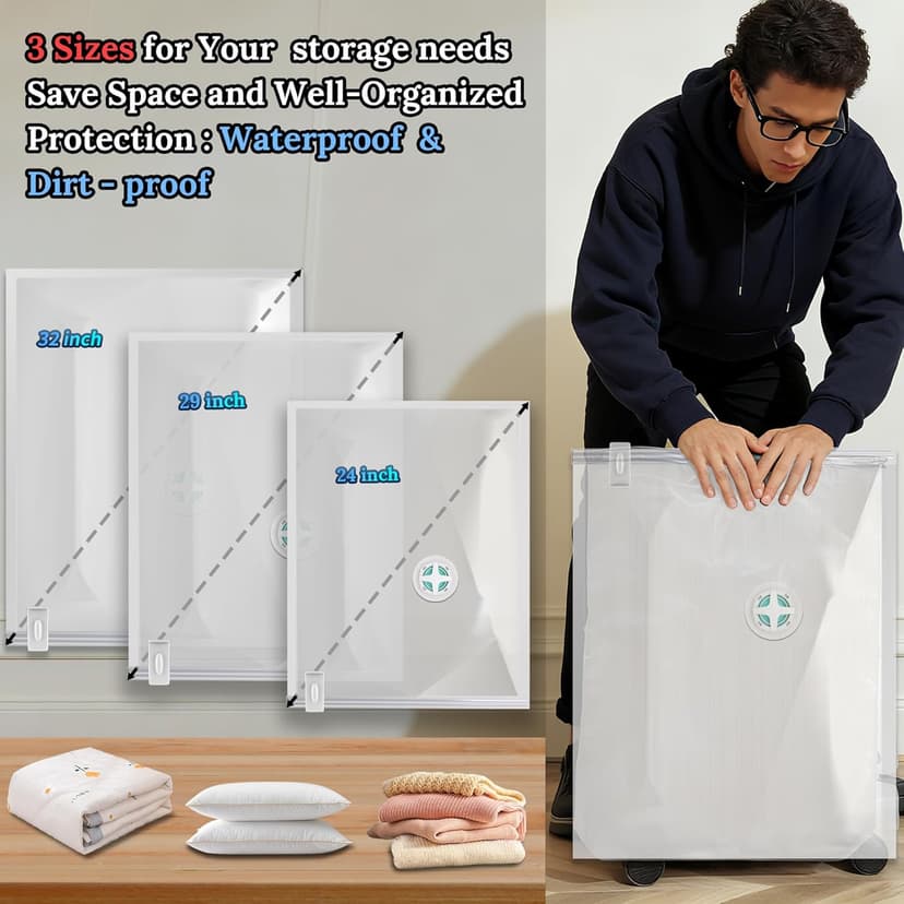 Vacuum Sealing Bags for Clothing Travel,Space Saver Vacuum Storage Bags with Air Pump,Compression Packing for Luggage and Clothes Travel (12 Combo Bags+Electric Pump)