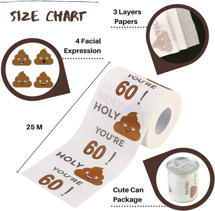 Happy Birthday Gifts for Boys Son and Girls - 3-Ply Funny Toilet Paper Roll, Birthday Toilet Paper Gag Funny Birthday Gift Novelty for Birthday Party Decorations Eighteenth Party Supplies (60th Years)