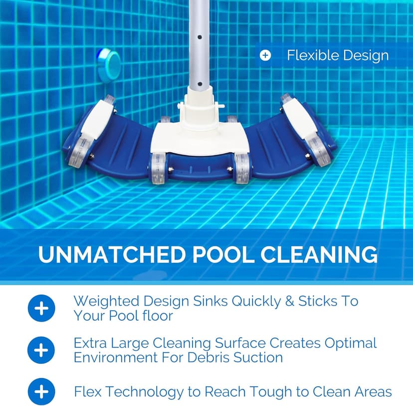 SWIMLINE HYDROTOOLS Manual Vacuum Head Attachment For Inground & Above Ground Pools |Weighted Flexible Swimming Pool Vac Head Rectangle Shape W/ Wheels| Swivel Hose 1-1/4 or 1-1/2’’| Clean 8150