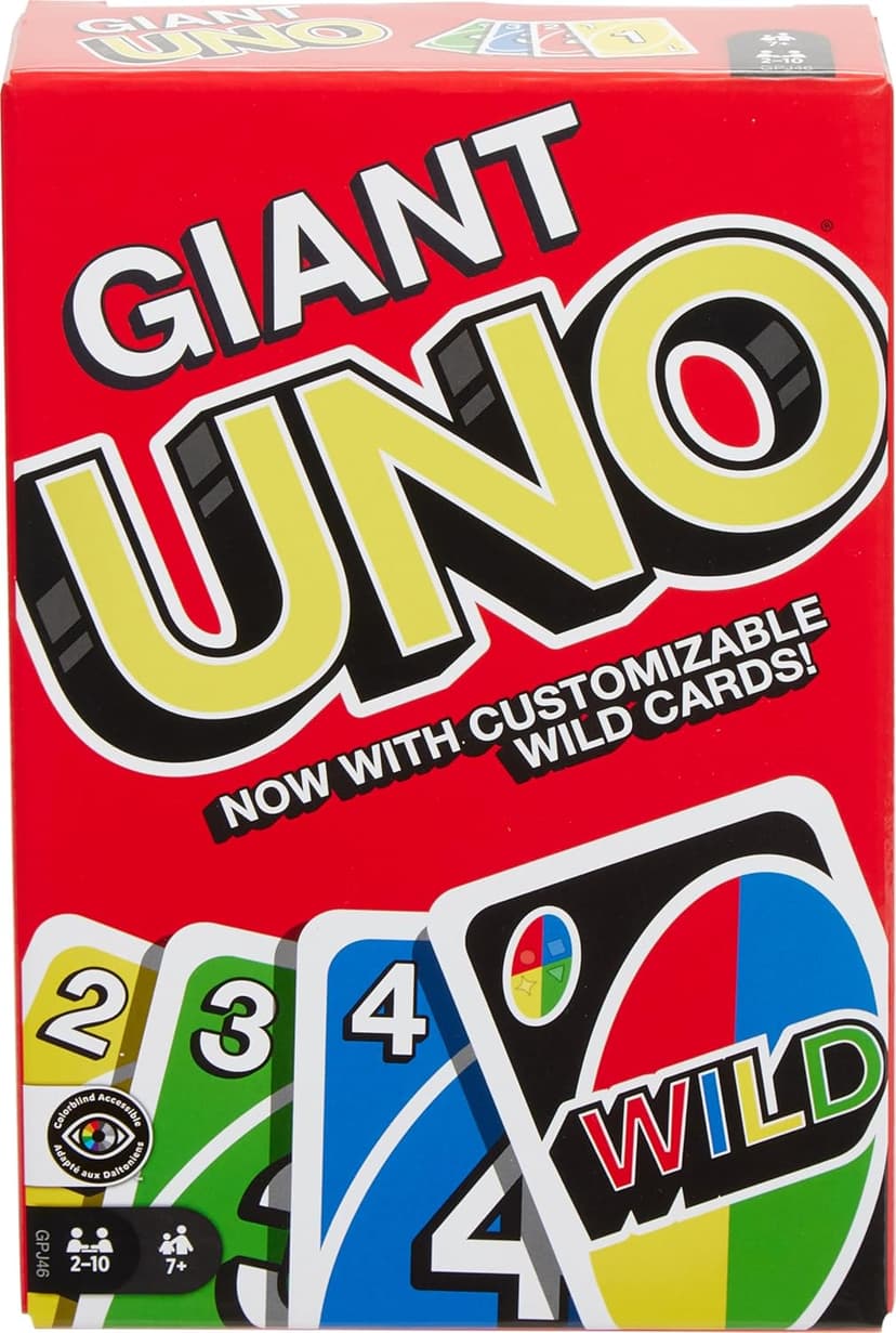 Mattel Games Giant UNO Card Game for Kid, Adult & Families, Color Blind Accessible & Customizable Large Deck