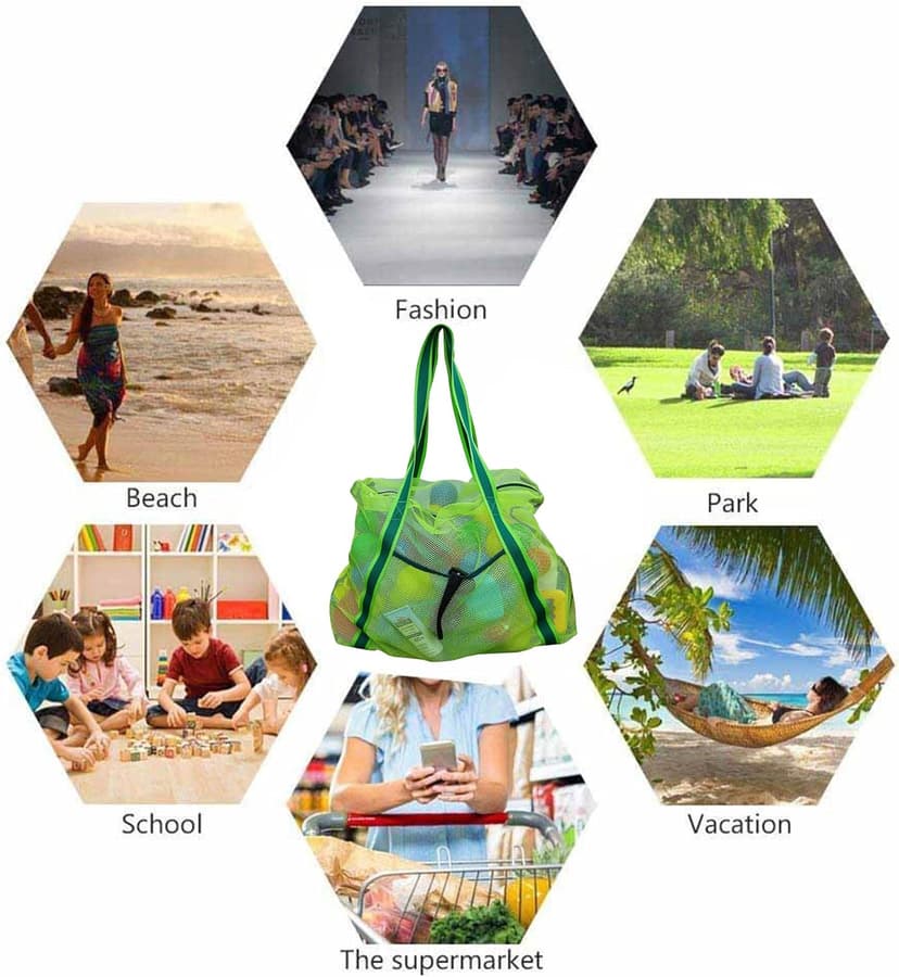 Leberna Large Beach Bag with Zipper Lightweight Beach Toy Bag Mesh Bag for Swimming Pool Sand Toys