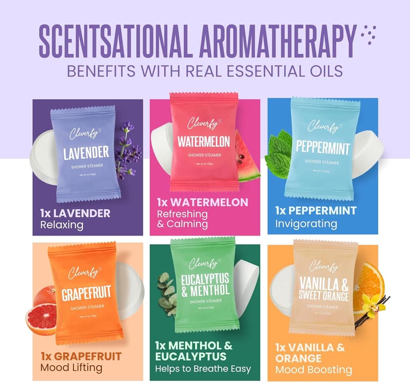 Cleverfy Shower Steamers Aromatherapy for Women and Men – Self-Care Shower Bombs for Stress Relief and Relaxation – 6 Tablets