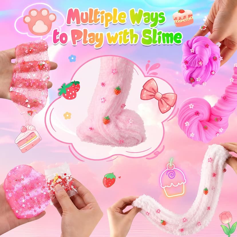 Party favor, goodie bag stuffer, Easter basket filler and sensory toy for kids ages 4-10 6-Pack Pink Slime Kit for Girls, Cloud Butter Squishy Birthday Gift Set B0CYT6D2ZS