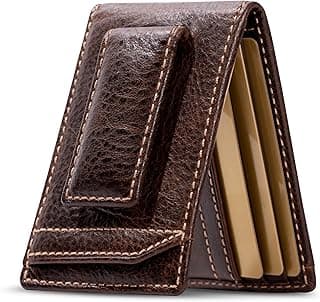 House of Jack Co. Ivor Bifold Money Clip Wallet for Men, Slim Front Pocket Wallet with Strong Magnetic Clip, Exterior ID Window, Full Grain Cowhide, Brown