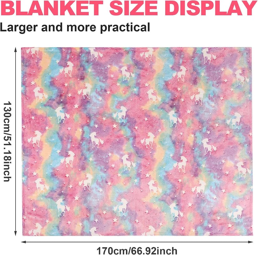 Glow in The Dark Blanket Unicorns Gifts for Girls,Toys for 2 3 4 5 6 7 8 9 10 Year Old Girl Gifts,Soft Kids Blankets for Christmas Halloween Birthday Valentines Gifts,50"x60"