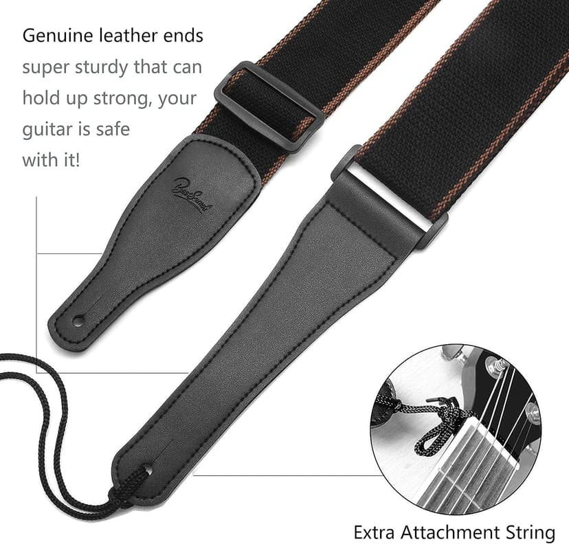BestSounds Acoustic Guitar Strap, Soft Cotton & Leather Ends Strap for Electric & Bass Guitars come with 1 Button & 2 Locks