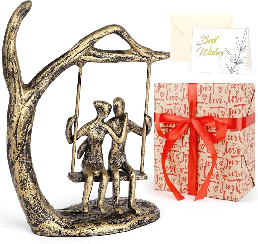 Kresecioo Anniversary Wedding Gifts for Couple/Her - Romantic Couple Statue in Love, Antique Gold Metal Figurine Sweet Loving Together Iron Sculpture Decor, Birthday Gifts for Wife Husband B0DKST8F5Y